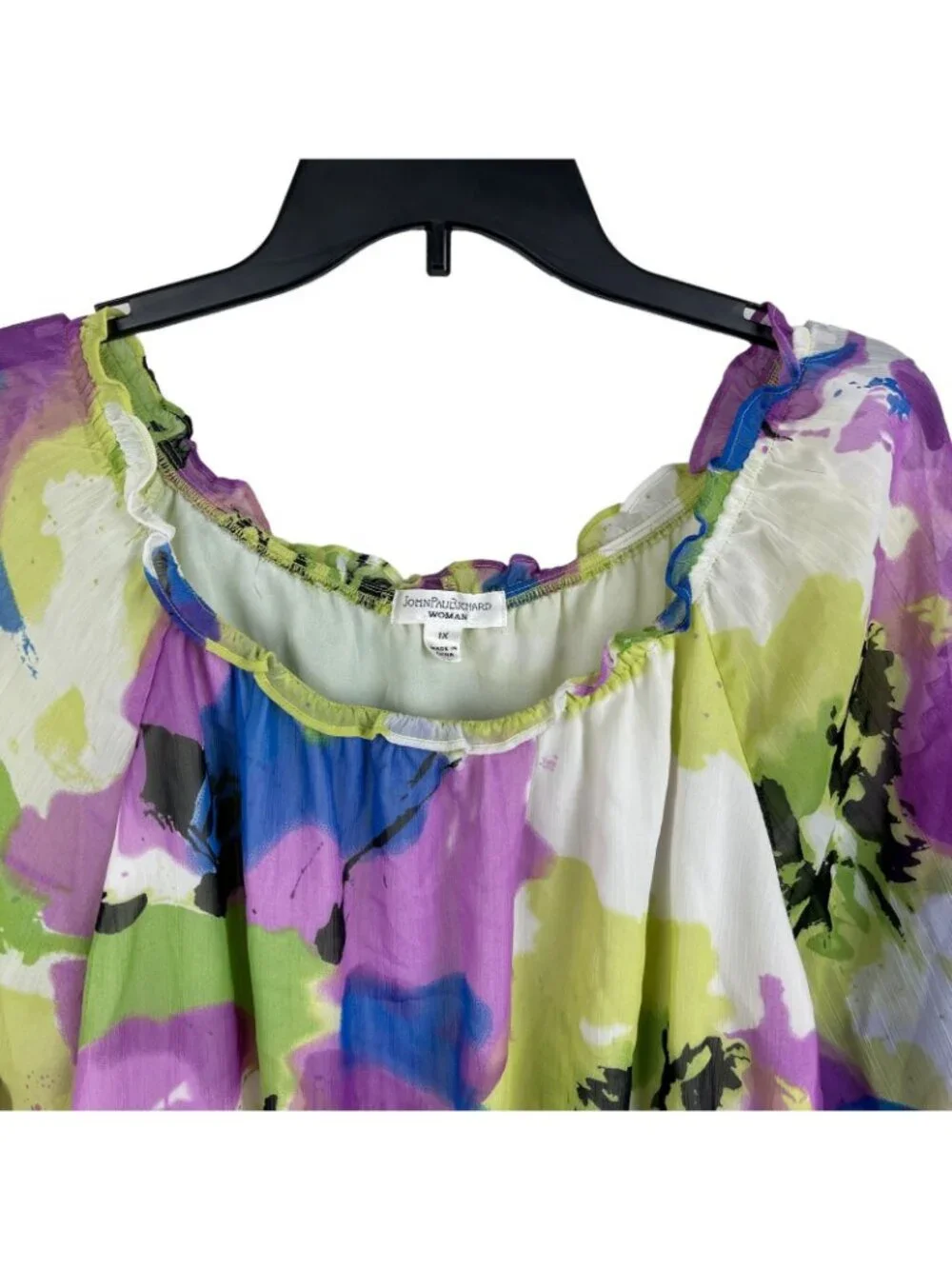 John Paul Richard Women Abstract Print Smocked Blouse Size 1X